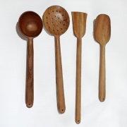 Naturedge Neem Wood Ladle Set of 4 - Serving Ladle | Skimmer Ladle | Ladle Roti - Palta | Turner Spatula